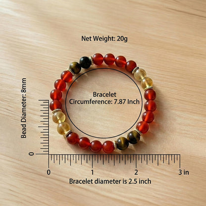 Handmade Natural Gemstone Stretch Elastic Bracelet Healing Crystal Jewelry Bracelet for Confidence & Empowerment 8mm Beaded Bracelet Gift for Women Men Valentines Day (Citrine, Carnelian, Yellow Tigers Eye)