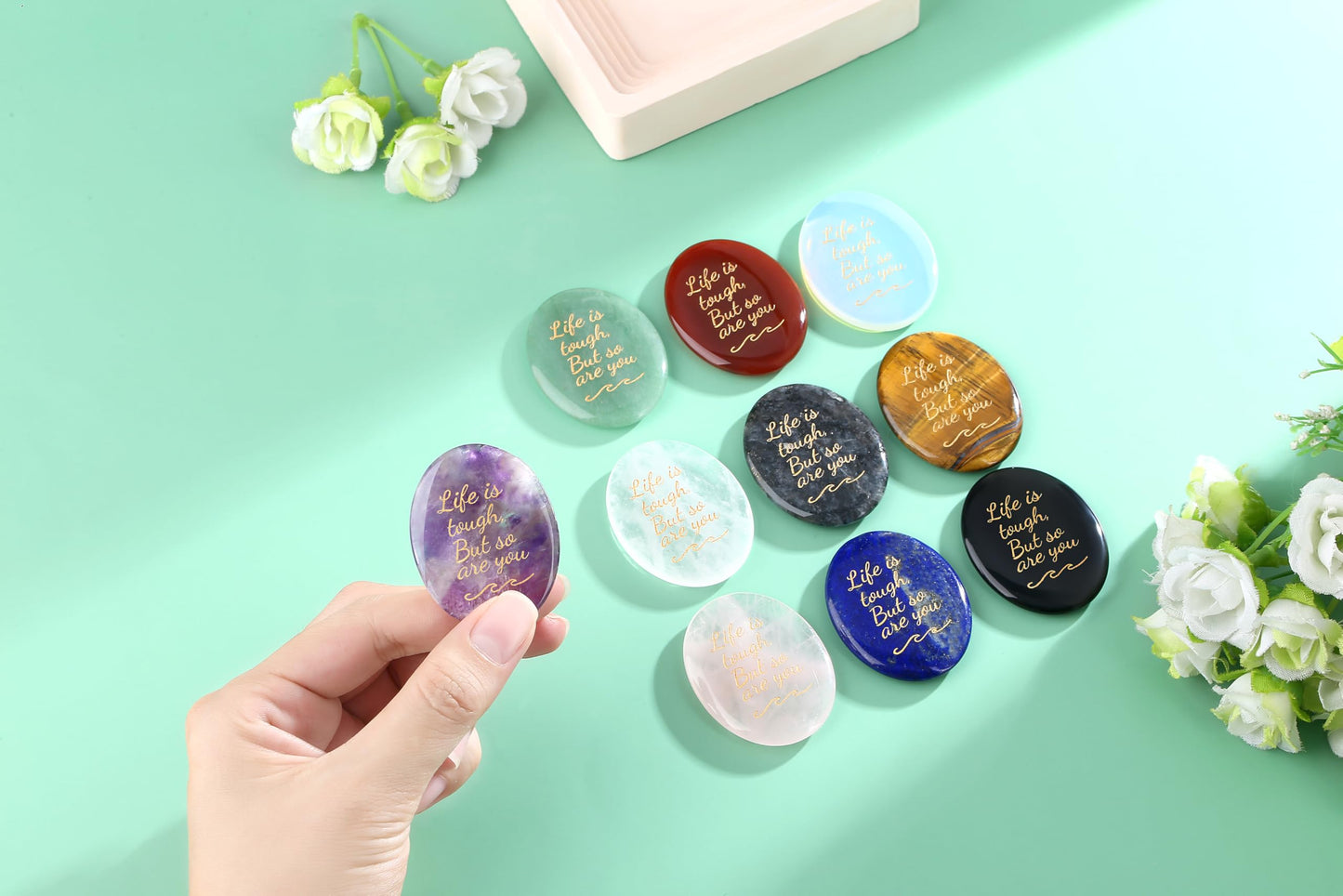 NUKAYAI Inspirational Gifts Worry Stone Clear Quartz Crystals Healing Crystal Natural Meditation Accessories Stress Relief Gifts Reiki Palm Trinkets Pocket Anxiety Relief Items for Women Men