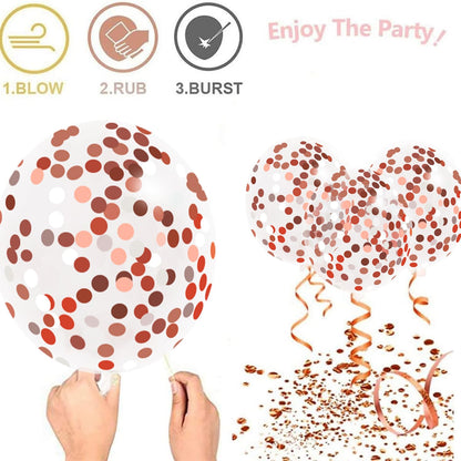 Zesliwy 50pcs Party Balloons Rose Gold Balloons, Rose Gold Metallic White Balloons with Confetti Balloons for Birthday Party Wedding Graduation Anniversary Bridal Shower Decorations