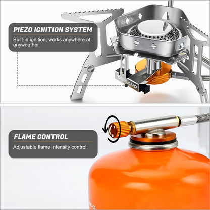 Odoland 3500W Windproof Camp Stove Camping Gas Stove with Fuel Canister Adapter, Piezo Ignition, Carry Case, Portable Collapsible Stove Burner for Outdoor Backpacking Hiking and Picnic