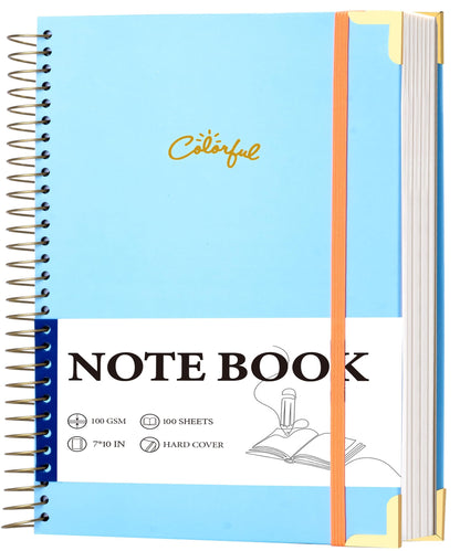 Yoment B5 Spiral Notebook with Folder Pockets - 200 Pages Hardcover College Ruled Journal, Thick 100gsm Paper for Note Taking, Work & Office, Lined Notebook for Women & Men, Blue