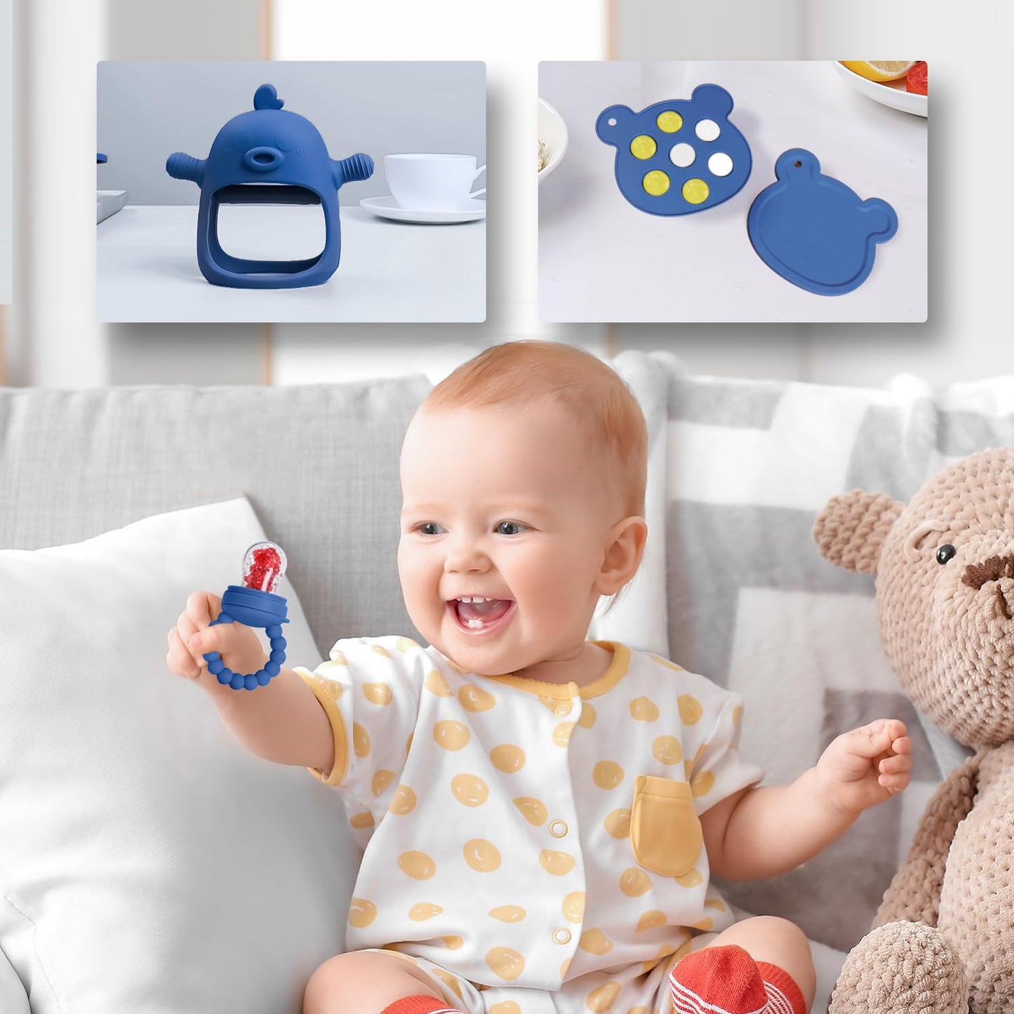 Gedebey 3-in-1 Baby Food & Fruit Feeder Set – Breastmilk Popsicle Mold with Freezer Tray, Teething Relief Toy, BPA Free Infant Silicone Feeding Combo, 3 Bonus Sizes (S/M/L) Sacs (Steel Blue)