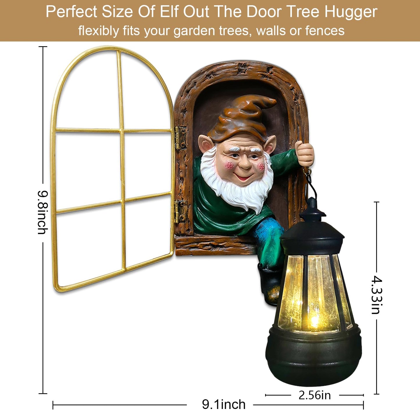 Fairy Garden Statues Gnomes Solar Lantern - Halloween Elf Out The Door Tree Hugger Figurines Fence Wall Yard Art Home Decor Outdoor Tree Face Sculpture, Ideal Thanksgiving Decorations