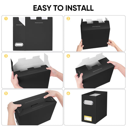 BALEINE File Organizer Box, Cardboard File Folder Organizer with Handle for Letter Size, Portable Collapsible Hanging Filing Box for Home Office Document Storage (2 Pack, Black)
