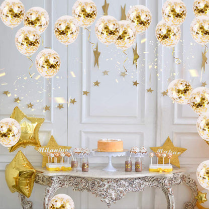50pcs Gold Confetti Latex Balloons, 12 inch Gold Balloons with Golden Paper Dots for Graduation Wedding Birthday Party Decorations