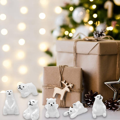 Feivando 40 Pcs Mini Resin Polar Bear Figurines with Snowflakes Tiny Little Winter Resin Animal Miniature Figures for Holiday Crafts Garden Micro Landscape Home Table Decor