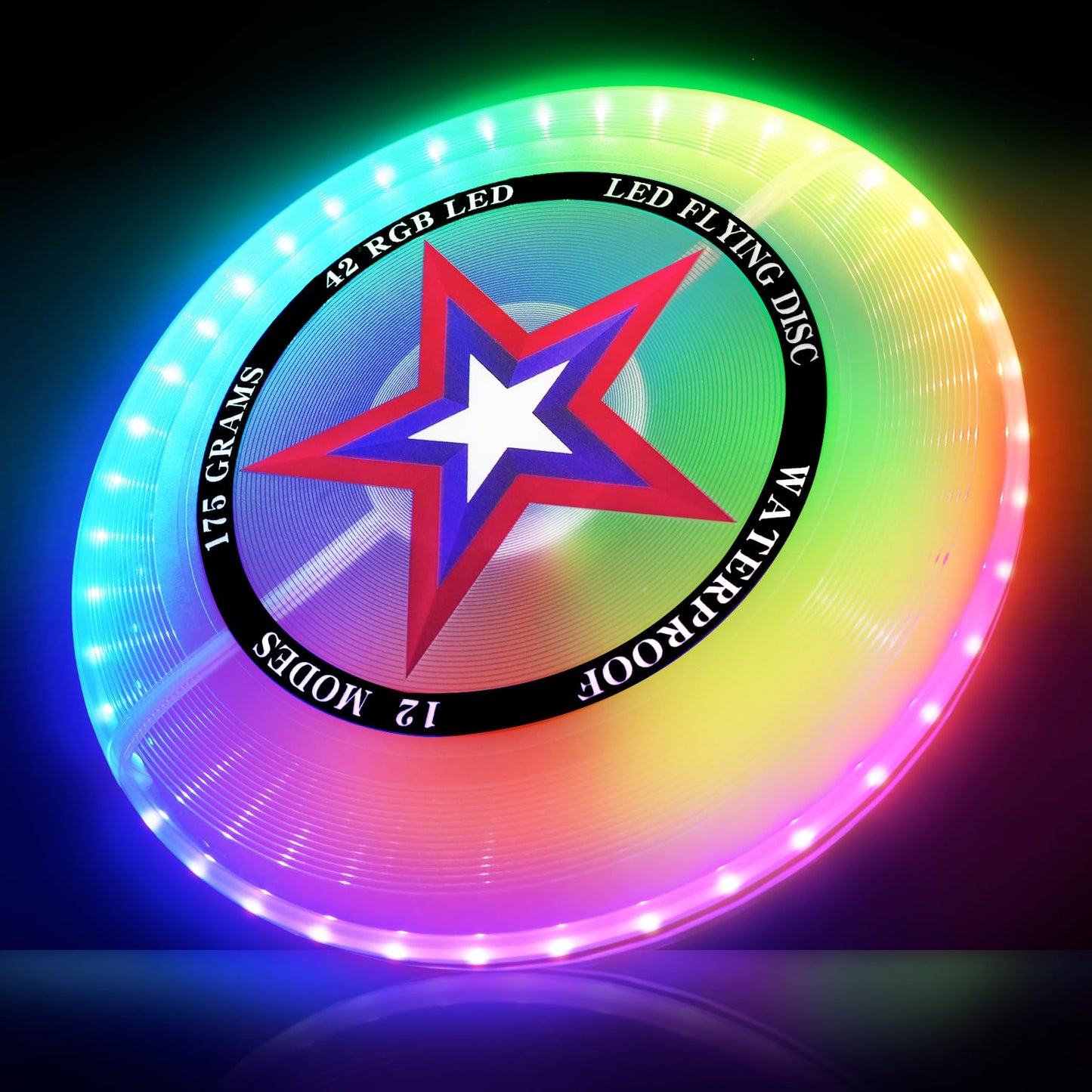 LED Flying Disc with Millions of Colors, Rechargeable & Water-resistant, 42 LEDs, 7+5 Light Modes, 175g Light Up Disc, Outdoor Toys for Kids Ages 4-8, Camping Equipment for Boys 8-12 Teens Men