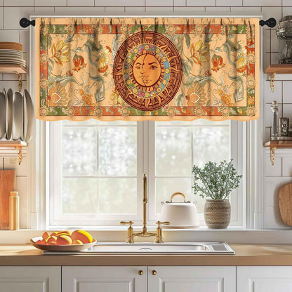 Lnepty Boho Sun Valance Curtains,Gothic Witchy Hippie Mandala Sun Stars Mystic Constellation Aesthetic Tarot Window Valance for Kitchen Living Room Bathroom 1 Piece,54x18 Inch