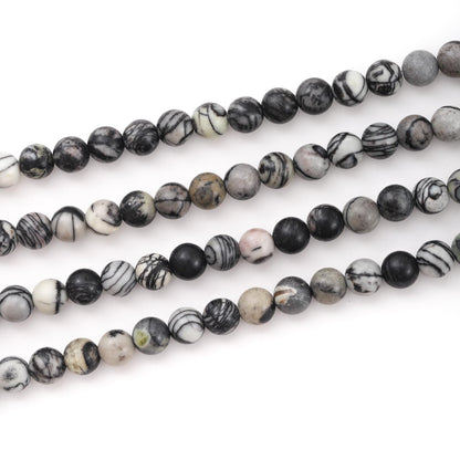 8mm 45pcs DIY Natural Black Network Zebra Stone Beads Round Healing Crystal Gemstone Loose Beads for Jewelry Making Handmade Bracelet Necklace