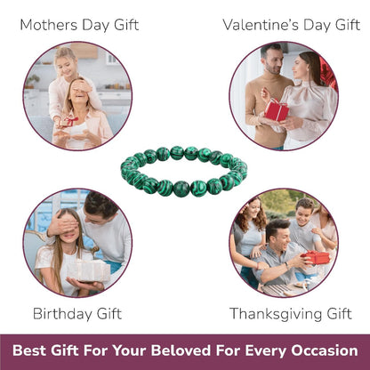 Crystal Vibe Malachite Bracelet for Protection & Growth – Natural Healing Stone 8mm Beaded Bracelet for Women Men – Adjustable Size
