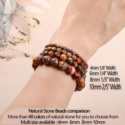 LPBeads Handmade Natural Gemstone Stretch Elastic 4mm Leopard Jasper Bracelet Healing Crystal Round Stone Beads Jewelry Gifts for Women Men