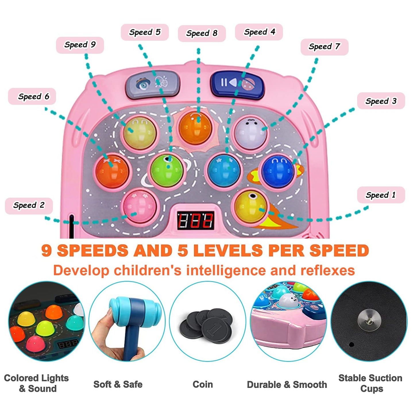 Whack Game Mole for Kids,Toys for 3-12 Year Old Boys and Girls,Whack Game Toy for Toddlers,Gifts for 3 4 5 6 7 8+ Girls Kids,Interactive Educational Toys with Sound and Light,PK Mode with 2 Hammers