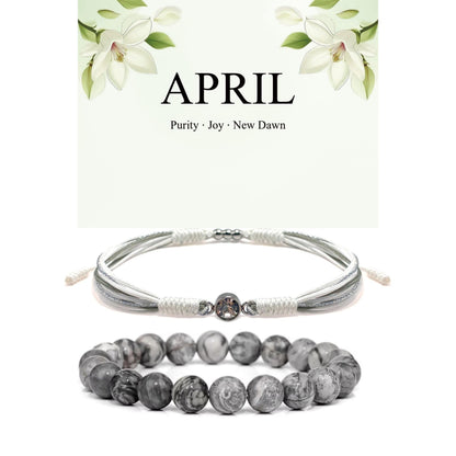 Crgwxzl April Birthstone Bracelets for Women Men,Healing Crystal Protection Stone Map Stone Beads Bracelet,String Wrap Zodiac Month Bracelets Birthday Jewelry Gifts