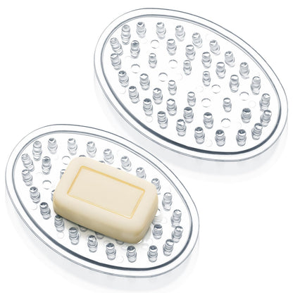 Matwsec 2PCS Plastic Soap Dish Clear Plastic Soap Holder for Bathroom Counter Shower Kitchen