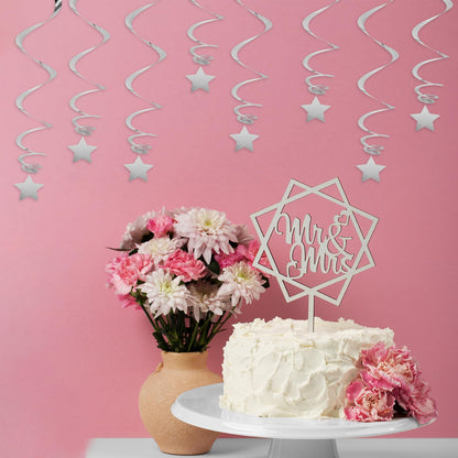 20 PCS Silver Hanging Stars for Ceiling, Silver Star Streamers Foil Swirls Party Decorations for Ceiling Graduation Wedding Baby Shower Party Supplies