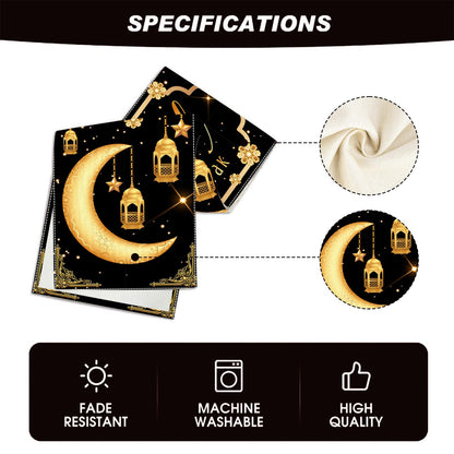Eid Mubarak Table Runner Table Decorations,Eid Decorations for Home Black and Gold Holiday Kitchen Dining Table Runners with Moon,Star and Lantern for Islamic Table Decor Party Supplies 13 x 72 Inch