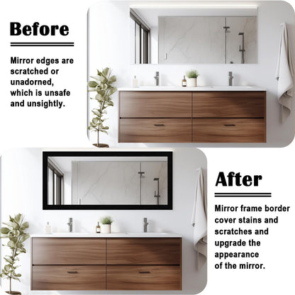 Alened 10M Black Wood Grain Mirror Frame Border Peel and Stick Wallpaper, Removable PVC Waterproof Bathroom Mirror Tape Sticker Trim, Kitchen Wallpaper Self Adhesive Decor Sticker 2" x 393"
