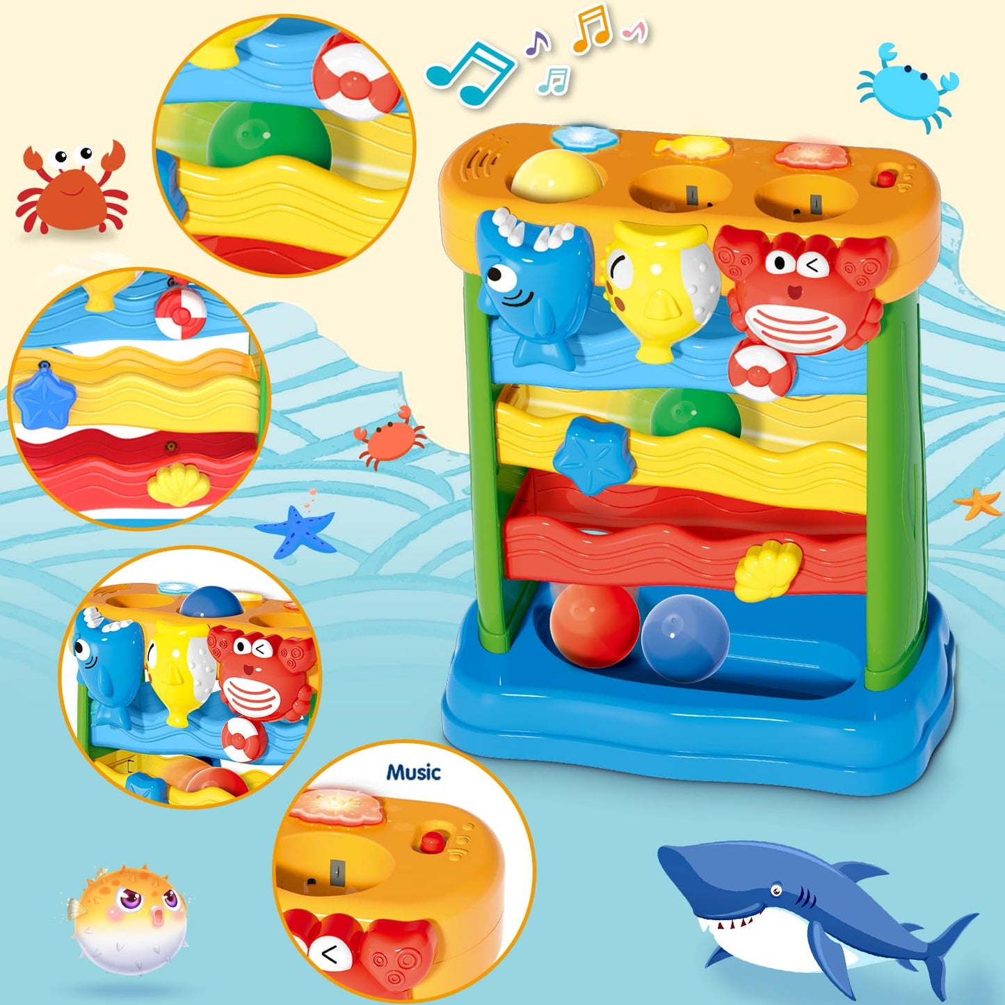 AuroTops Toys for 1 2 3 Years Old Boys & Girls, Toddler Musical Toy for 6-12-18-24 Months, Interactive Montessori Toys with Light & Sound,Christmas Birthday Gifts for Baby Age 1-2 Years Old