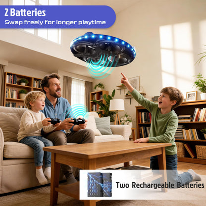 Foam UFO Drone - RC Plane with Radiant LED Lights, Easy Remote Control Airplane for Beginners, Auto Hover & 360° Flips, 2 Batteries for 15 Mins Flight, Indoor & Outdoor Toy Gift (red)