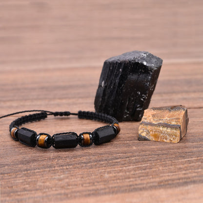 Senxilk Black Tourmaline Bracelet,Tiger eye and Hematite Protection Bracelet for Men Teens Boys Gift Ideas Handmade Wax Rope Braided Adjustable