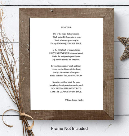 Invictus Poem Wall Art Print Typography - 8x10 Unframed Photo - Makes a Great Gift for Home Decor - Motivational and Inspirational