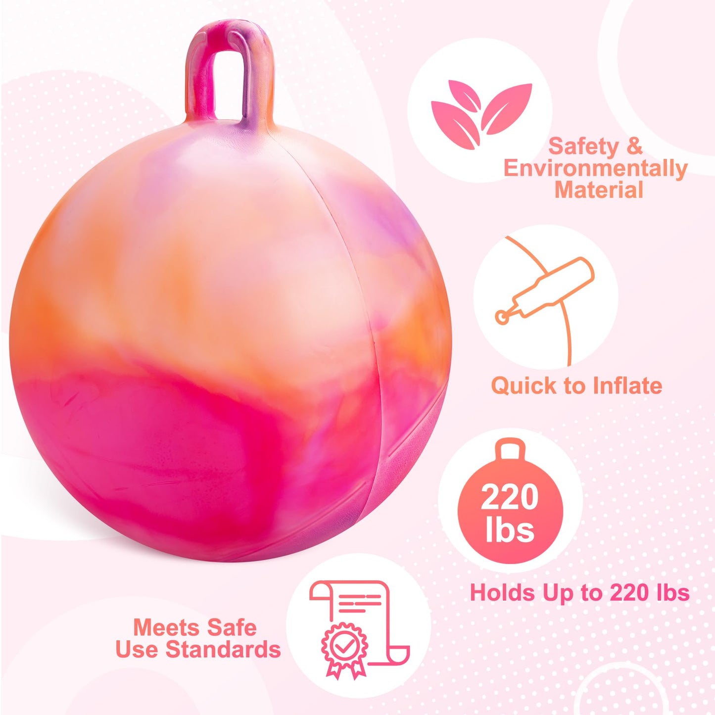 ZOOJOY Hopper Ball for Kids, 18In Bouncy Ball with Handle, Inflatable Orange Clouds Girls Toys for Indoor Outdoor Active Play Hopping Ball, Balance Hopping Gifts for Girls Boys for 3-8 Yr