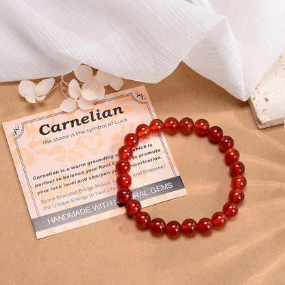 MASSIVE BEADS Carnelian - Stone of Luck - Handmade Yoga Stretch Elastic Bracelet Natural Stone Crystal Healing Power Energy Gifts for Unisex Adult 4mm