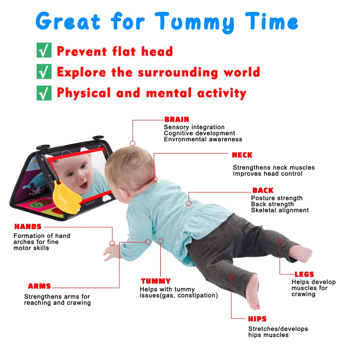 Baby Mirror Tummy Time Toys 0-6 Months with Crinkle Cloth Books Infant High Contrast Newborn Sensory Black and White Toy for 0-3 4 5 6 Months Must Haves Babies 3-6 6-12 Month Boy Girl Shower Gifts