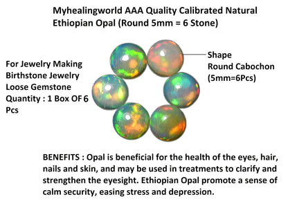 Myhealingworld Natural Ethiopian Opal 5mm round cabochon AAA quality loose calibrated gemstones for jewelry making round 5mm - 6 Stone