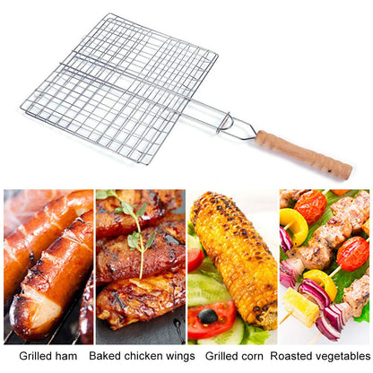 Barbeque Grill Basket, Portable BBQ Grilling Baskets with Long Handle, Stainless Steel Grilling Basket for Fish Vegetables Steak Shrimp Chops Outdoor Grill Tool Accessories