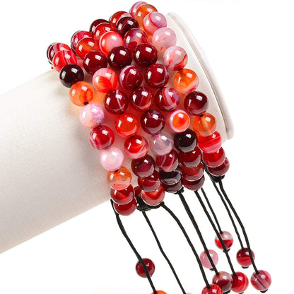MASSIVE BEADS Natural Healing Power Gemstone Crystal Beads Unisex Adjustable Macrame Bracelets 8mm (Agate Red, 8mm)