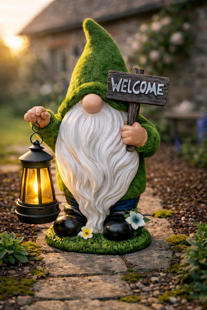 IMPECCABLE GOODS Garden Gnomes Outdoor with LED Solar Light - 11’’ Spring Season Gnome - Funny Decorations, Ornaments - Home, Yard, Patio, Solar Lantern Garden Statues - Housewarming, Birthday