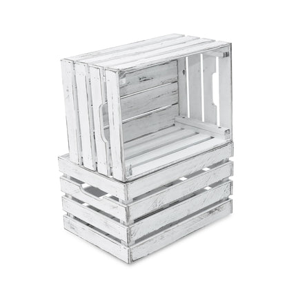 WUERMU White Wooden Crates are Suitable for Storage, Milk Crates, Wine Crates, Festival Decorations, Camping, and Other Multi-Purpose. They are Sturdy and Durable, set of 2 Length of 17.7 inches.