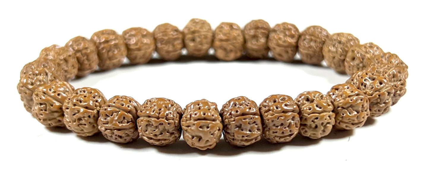 AWAKEN YOUR KUNDALINI 5 Mukhi Chikna Pathri Rudraksha Bracelet - AAA Grade 8mm Rudraksh Beads - Root Chakra Balance & Universal Sun Sign - Cultivate Spiritual Growth - Handmade