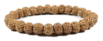 AWAKEN YOUR KUNDALINI 5 Mukhi Chikna Pathri Rudraksha Bracelet - AAA Grade 8mm Rudraksh Beads - Root Chakra Balance & Universal Sun Sign - Cultivate Spiritual Growth - Handmade