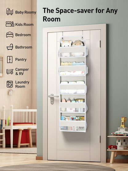 Yecaye 5 Tier Over the Door Organizer, 44lbs Load Toy Stuffed Animal Storage 10 Side Pockets, Bathroom Organizers and Storage for Nursery Newborn Baby Essential Stuff Dorm Room Essentials, Cream White