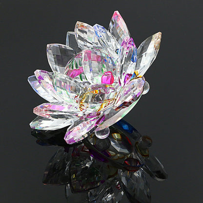 OwnMy Sparkle Crystal Lotus Flower Hue Reflection Feng Shui Home Decor with Gift Box (3 Inch/ 80MM)