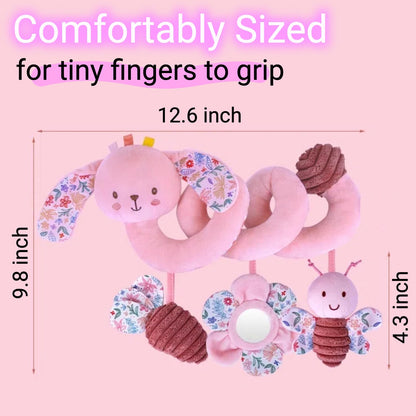 chochumy Spiral Car Seat Toy for Babies 0-6-12 Months Girl, Stroller Hanging Baby Toys 0-3-4-5-6-7-8-9-12 Month Old Newborn Infant Toddler Rabbit Gifts Travel Carseat Mirror Crinkle Bunny Accessories