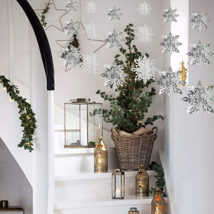 Crafare Christmas 3D Hanging Snowflakes Ornaments 3 Size 18PCS White Silver Snowflakes Hanging Garland for Winter Wonderland Holiday New Year Party Home Decoration