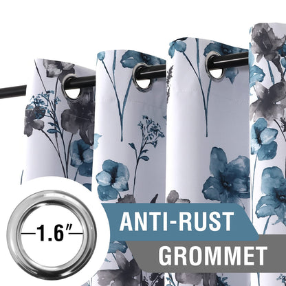 H.VERSAILTEX 100% Blackout Curtains 84 inch Length 2 Panels Set Cattleya Floral Printed Drapes Leah Floral Thermal Curtains for Bedroom with Black Liner Sound Proof Curtains, Grey and Blue