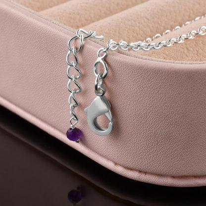 YANARA Amethyst Ankle Bracelet for Women Jewelry, Natural Birthstone, Gemstone Beads, Handmade Dainty Anklet 9"+1.25" inch, 3mm Rounds, Chakra Energy Crystals, Silver Plated Chain