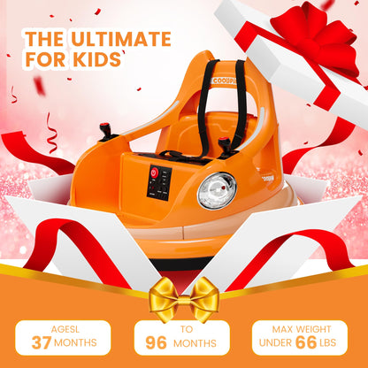 Hetoy Ride on Bumper Car for Toddlers, 12V Battery Cars for Kids W/Parent Remote, 2-Speed, 2 Driving Mode, 360°Spin, Electric Bumping Car with Music & Lights (Orange)