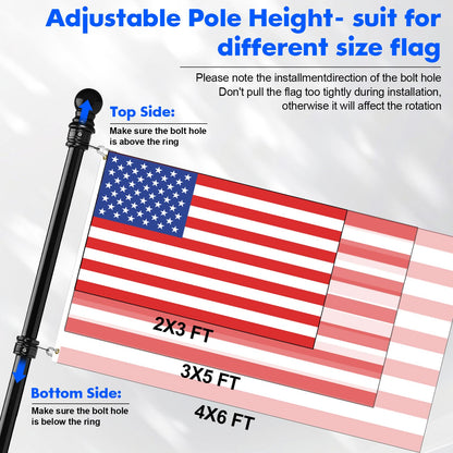 Anovo Flag Pole Kit- Upgraded Holder, Stainless Steel 5 FT Flag Poles with1 Inch Metal 360° Rotating Flag Pole Rings Two-Position Flag Pole Bracket Mounting for Outside House Porch (5 FT-Black)
