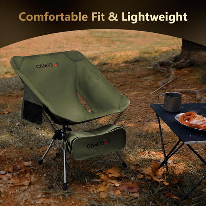 Campday Camping Chair Backpacking Portable Hiking Ultralight Small Lightweight Folding Chair for Outdoor Camp Beach Picnic Concert, Supports 330lbs (Green,1PCS)