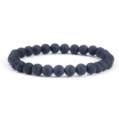 Cherry Tree Collection - Small, Medium, Large Sizes - Gemstone Beaded Bracelets For Women and Men - 6mm Round Beads (Black Agate Matte - Medium)