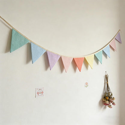 JUIIZAY Pennant Banner Flags Pastel Fabric Triangle Bunting Garland for Playroom Nursery Decor Hanging Party Decorations