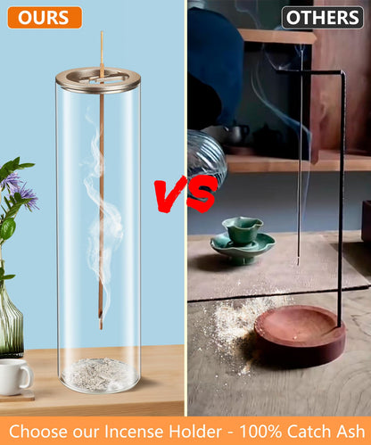 Incense Holder for Sticks [Anti-Ash Flying], Modern Insence-Stick Burner Holder with Removable Glass Ash Catcher, for Home Decor Yoga Meditation