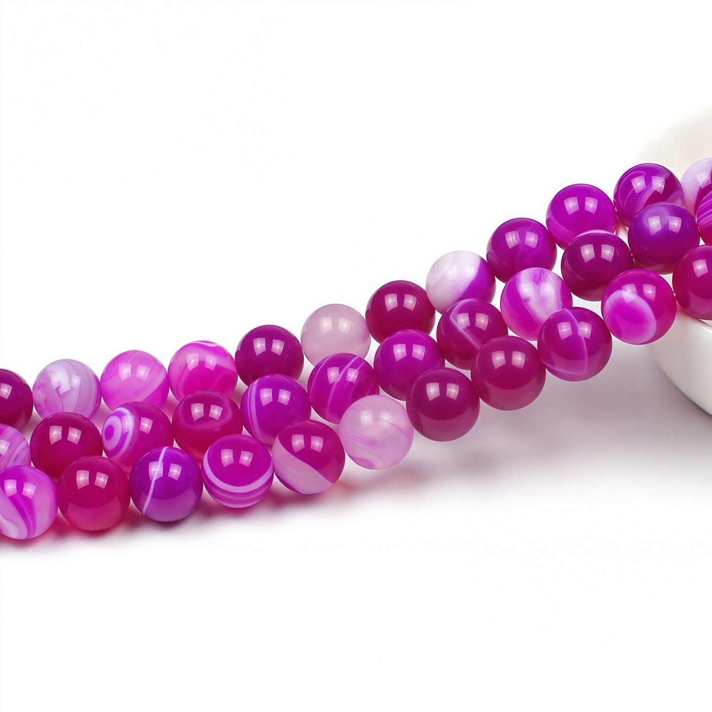 MJDCB Natural Stone Beads Rose Red Stripe Agate Round Loose Beads for Jewelry Making DIY Bracelet Necklace (10mm)