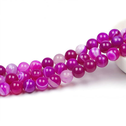 MJDCB Natural Stone Beads Rose Red Stripe Agate Round Loose Beads for Jewelry Making DIY Bracelet Necklace (6mm)