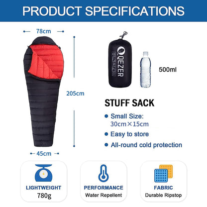 QEZER Ultralight Down Sleeping Bag for Adults 36-61 Degree F with 600 Fill Power, Compact Three Season Sleeping Bag for Backpacking, Hiking and Camping